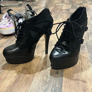 Bakers Black Lace-Up Platform Stiletto Heels